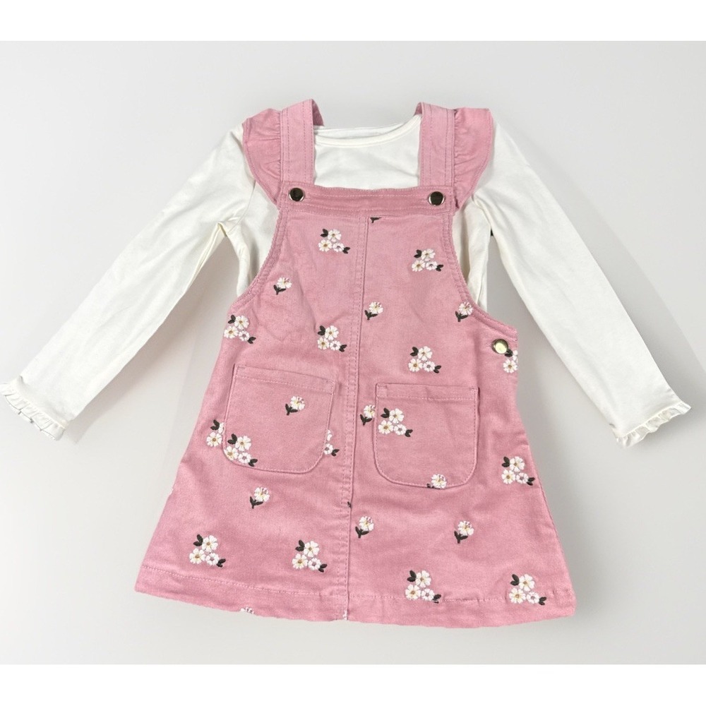 Cupcakes & Cashmere Girl 2T Toddler Mauve Corduroy Floral Jumper & Shirt Set